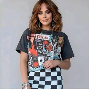 Graphic Tee Western Motif Cowgirl Black Tshirt XS-3X